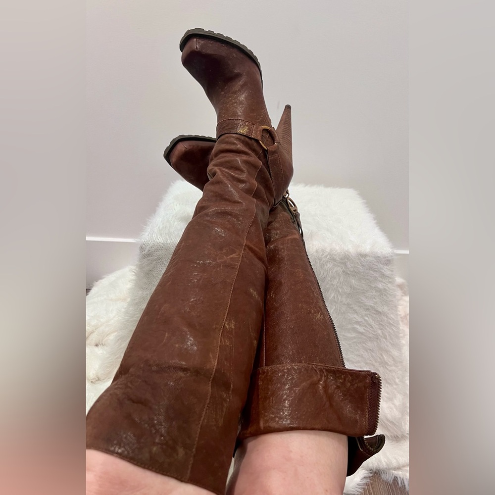 Brown Leather Knee High Boots - Picture 10 of 16